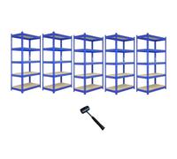 5 x Blue Racking Bay Unit 5 Tier Heavy Duty Steel Metal 200kg capacity Per Shelf Garage Shelves Storage Warehouse Shed Workshop Boltless Shelving 90 x 50 x 180cm Free Rubber Mallet Blue