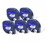 5 x Bluink Letratag Tape Compatible with Dymo Label Tape 91201 S0721660, LetraTag Plastic White Tape for Dymo Letratag LT-100H LT-100T QX50, 12mm x 4m, Black on White
