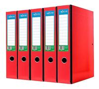 5 x Box Files 70mm Colourful Glossy Spine Lock Spring Foolscap Paper Over Board with Pull Finger File Organiser Document Storage (Red)