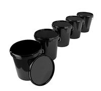 5 x Bucket with Lid, 16 Litres, Black, Food-Safe, Airtight and Stable, Empty Bucket with Handle and Closure Lid for Food, Chemistry, Wall, Paint, Washing Powder, Adhesives