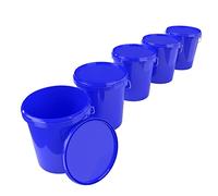 5 x Bucket with Lid, 16 Litres, Blue, Food-Safe, Airtight and Stable, Empty Bucket with Handle and Closure Lid for Food, Chemistry, Wall, Paint, Washing Powder, Adhesives