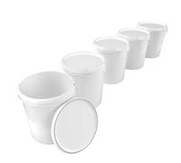 5 x buckets with lid, 16 litres, white, food-safe, airtight and stable, empty bucket with handle and closure, lid for food, chemistry, wall, paint, washing powder, adhesives