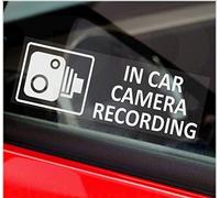 5 x C20W Small in Car Camera Recording Stickers CCTV Signs Van Lorry Truck Taxi Bus Mini Cab Minicab Security Reverse Window Go Pro Dashcam Decals White on Clear Labels 87x30mm