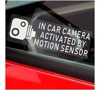 5 x C49W Stickers Motion Sensor In Car Camera Activated by Signs Reverse Window Vehicle Security Warning Detection CCTV Car Van Truck Taxi Mini Cab Bus Coach Small 75x25mm White onto Clear