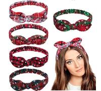 5 x Christmas Headband Bow Set - Soft Stretchy Elastic Alice Hair Band, Festive Xmas Head Wrap Form Women Girls, Comfortable Holiday Hair Accessory For Party Celebrations