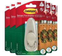 5 x Command Outdoor Large Brushed Nickel Metal Wall Hook Damage Free 2.2KG Max