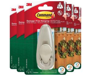 5 x Command Outdoor Large Brushed Nickel Metal Wall Hook Damage Free 2.2KG Max