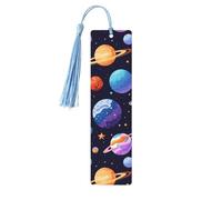 5 x Cute Wooden Bookmarks with Tassels Planet Design