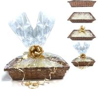 5 x DIY Make Your Own Hamper Wicker Gift Basket Box Kit with Shred+Cellophane+Bow Bamboo Baskets S, M, L, XL, XXL for Gift Hampers Christmas Birthday Christening Baby Shower Empty 4 Pcs Kit (Large)