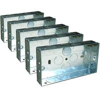 5 x Double Metal Back Box 25mm Flush Wall Pattress / 2 Gang Electrical Sockets