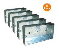 5 X Double Metal Back Box 25mm Flush Wall Pattress / 2 Gang Electrical Sockets