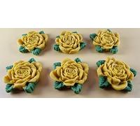 5 x Edible 3D 35mm High Detail Roses icing toppers, cake cupcakes decorations T108 (Honey Gold)