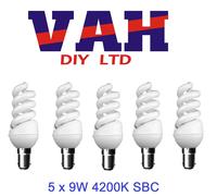 5 x EVEREDY Branded Energy Saving CFL Spiral Light Bulb SBC 9W CLF [EEK: A+++]
