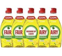 5 X Fairy Lemon Washing Up Liquid 320ml Bottles Powerful Grease-Cutting Dishwashing Liquid Concentrated Formula Long-Lasting Fresh Scent Gentle on Hands Kitchen Cleaning Essential