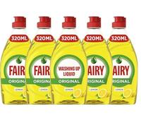 5 X Fairy Lemon Washing Up Liquid 320ml Bottles Powerful Grease-Cutting Dishwashing Liquid Concentrated Formula Long-Lasting Fresh Scent Gentle on Hands Kitchen Cleaning Essential