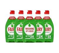 5 x Fairy Original Washing Up Liquid 320ml Bottles - Concentrated Powerful Grease-Cutting Dishwashing Liquid with Long-Lasting Fresh Scent - Gentle on Hands Kitchen Cleaning Essential + Epished Guides