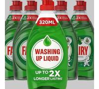 5 X Fary Original Washing Up Liquid 320ml Bottles Powerful Grease-Cutting Dishwashing Liquid Concentrated Formula Long-Lasting Fresh Scent Gentle on Hands Kitchen Cleaning Essential