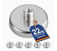 5 x Ferrite Flat Pot Magnet Ø 50,0 mm x 10,0 mm with internal thread M6 x 10 mm - holds 22,0 kg - 5 pieces - Magnetic systems with screw socket
