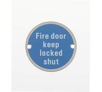 5 x Fire Door Keep Locked Shut-Safety Sign Metal Stainless Round 76x1.5mm Disc With 2 Screws Pack of 5 - IRONMONGERY HARDWARE ONLINE