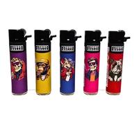 5 x FLAMEJACK Lighters Standard Flame Refillable Flint Wheel Gas Lighter with Pre-Adjusted Flame Pocket Lighter Set Standard Size for Kitchen BBQ Camping Candles Outdoor & Home Use (Skull Ape Dog)