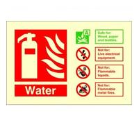 5 x Glow In The Dark Water Fire Extinguisher ID Signs 150mm x 100mm - Self Adhesive
