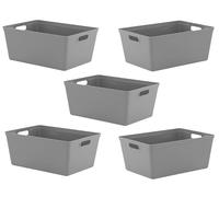 5 X / Grey Baskets, 11 L / 35 x 26 x 15 cm Plastic Storage Studio Baskets with Sturdy Handles, Lightweight & Durable, Ideal for Kitchen, Bathroom, Cleaning Organisation Handy Home Office Basket