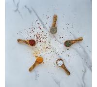 5 x Handmade Olive Wood Spice Spoons, 6 cm Mini Wooden Spoon for Spices and Sugar, Rustic Grain Set