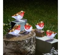 5 x InLit Mini Ice Robin Ornaments - Freestanding Battery Powered Light Up Illuminated Indoor Outdoor Home Garden Festive Christmas Xmas Bird Decorations with 40 White LED’s - Each H10 x W6 x D12cm