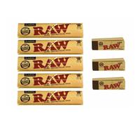 (5 x King Size Slim + 3 x Roach Tips) RAW CLASSIC KING SIZE SLIM 110MM ROLLING PAPER with RAW ROACH FILTER TIPS