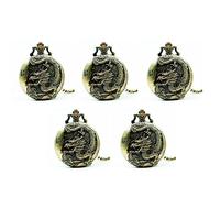5 x Large Bronze Embossed Retro Nostalgic Chinese Style Large Dragon Pocket Watch, Bronze