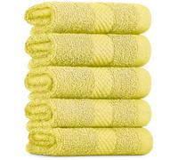 5 X Luxury Face Cloths 500-800 GSM Egyptian Cotton Super Soft Flannels Fingertip Gym Face Towels Washcloth Set (Lemon, Face_800 GSM)