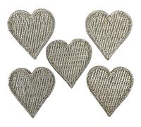5 X Mini Silver Love Heart Patches Iron On Sew On Small Hearts Tiny Badge Patch