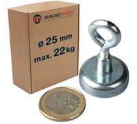 5 x Neodymium Pot Magnet with Threaded Eyelet Ø 25 mm (NdFeB) - Pull 22 kg - 5 Pieces - Super Strong Rare Earth Clamping Magnets for Home and Industry