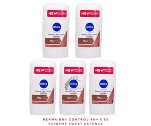 5 x NIVEA Clinical Derma Dry Control Anti-perspirant Deo Stick 96H Protection