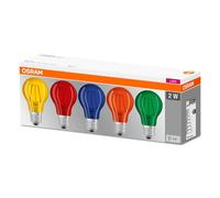OSRAM LED Star Classic A Décor Color Box, in Bulb Shape with E27 Base, Decorative Light and Design, Replaces 15-watt, Plastic, 2 watts, E27, Colored, Pack of 5