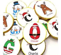 5 x Personalised Christmas Chocolate Coins Stocking Filler Christmas Eve Boxes Secret Santa Advent Santa Elf Reindeer Snowman