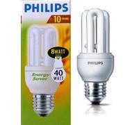 5 x Philips GENIE 8W (=40W) E27 ES 827 CFL Energy Saving Light Bulbs, Edison Screw, 10 Years, 2700K Warm White, 420 Lumen Esaver Lamp