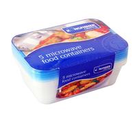 5 x Plastic Food Containers Rectangle 650ml - Clear & Blue by Kingfisher