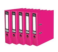 5 x Pukka A4 Glossy 2-Ring Lever Arch File School Work Office 75mm Spine File Organiser (Pink)