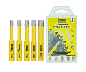 5 x SabreCut SCRDDB002 5mm, 6mm, 7mm, 8mm & 10mm Quick Change Long Life Self-Cooling Self Sharpening Diamond Drill Bits for Cement Porcelain Granite Marble Compatible with Bosch Dewalt and Others