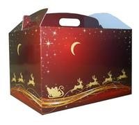 5 x SANTA REINDEER CHRISTMAS LARGE GABLE BOXES - Red and Gold Cardboard Xmas Gift Hamper Boxes (35x24x18cm)