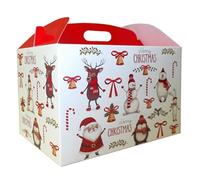 5 x SANTA SNOWMAN REINDEER CHRISTMAS LARGE GABLE BOXES - Cardboard Xmas Gift Hamper Boxes (35x24x18cm)