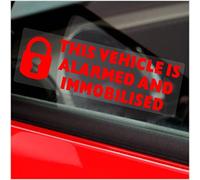 5 x Stickers This Vehicle is Alarmed and Immobilised Window Signs PADLOCK Design RED onto CLEAR Security Warning Immobiliser Fitted Car Van Truck Caravan Motorhome Lorry Taxi Minicab Notice 75x25mm