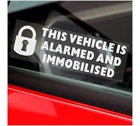 5 x Stickers This Vehicle is Alarmed and Immobilised Window Signs PADLOCK Design Security Warning Immobiliser Fitted Car Van Truck Caravan Motorhome Lorry Taxi Minicab Notice WHITE onto CLEAR 75x25mm
