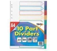 5 X Tiger A4 plastic subject dividers 10 part x 1 set