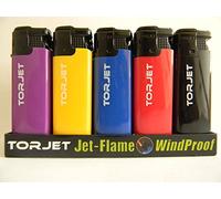 5 X TROJET WIND PROOF JET FLAME GAS REFILLABLE ELECTRONIC LIGHTERS CHILD SAFETY IN 5 COLOURS