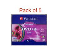 5 x VERBATIM DVD+R 4.7Gb 16x Lightscribe COLOUR 43658 recordable blank discs