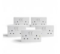 5 x White 13A Square Edges Double 2 Gang Sockets Power Outlets Electrical Mains