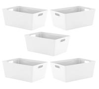 5 X / White Baskets, 11 L / 35 x 26 x 15 cm Plastic Storage Studio Baskets with Sturdy Handles, Lightweight & Durable, Ideal for Kitchen, Bathroom, Cleaning Organisation Handy Home Office Basket