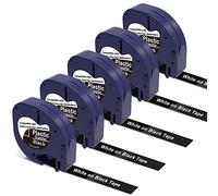 5 X White on Black Tape Replacement for Dymo Label Maker Refills Plastic 12mm X 3m Compatible with Dymo Letratag Refills for Letra tag LT100H LT100T QX50 Label Maker Tape